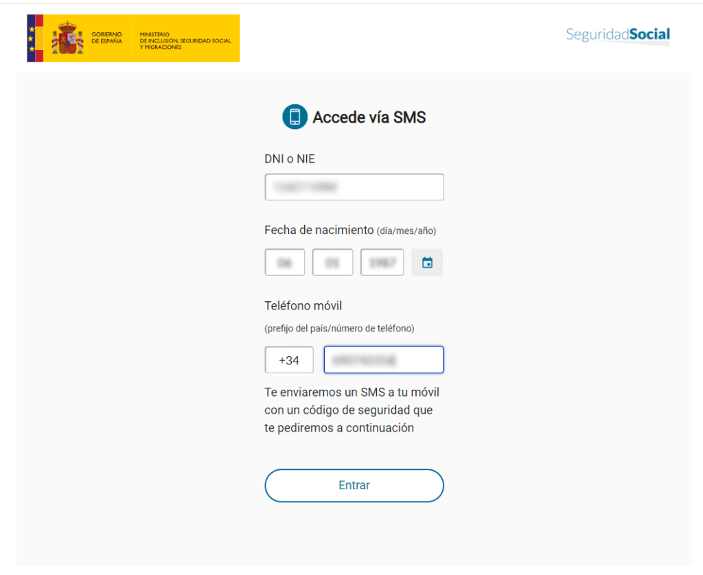 Ventana de Acceso para la descarga de la Vida Laboral
